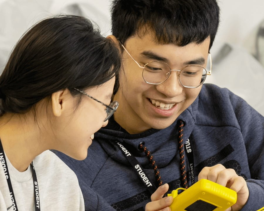 Boy and girl smiling